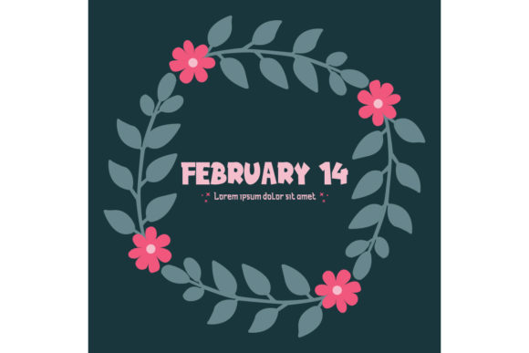 Modern 14 February Greeting Card Design: Elevating Romance with Ornament Leaf and Peach Floral Frames