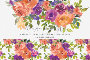 Orange Purple Watercolor Flowers Set: Elevating Modern Design with Hand-Painted Botanicals